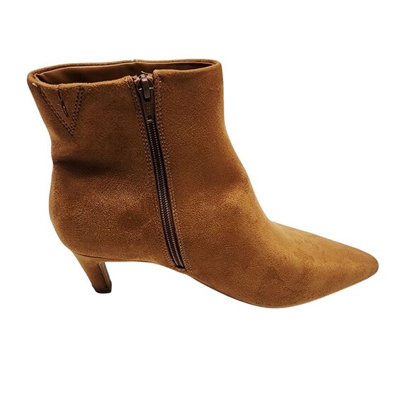 Womens Tan Faux Suede Pointed Toe Ankle Boots With Kitten Heel Size 10 - Picture 5 of 10
